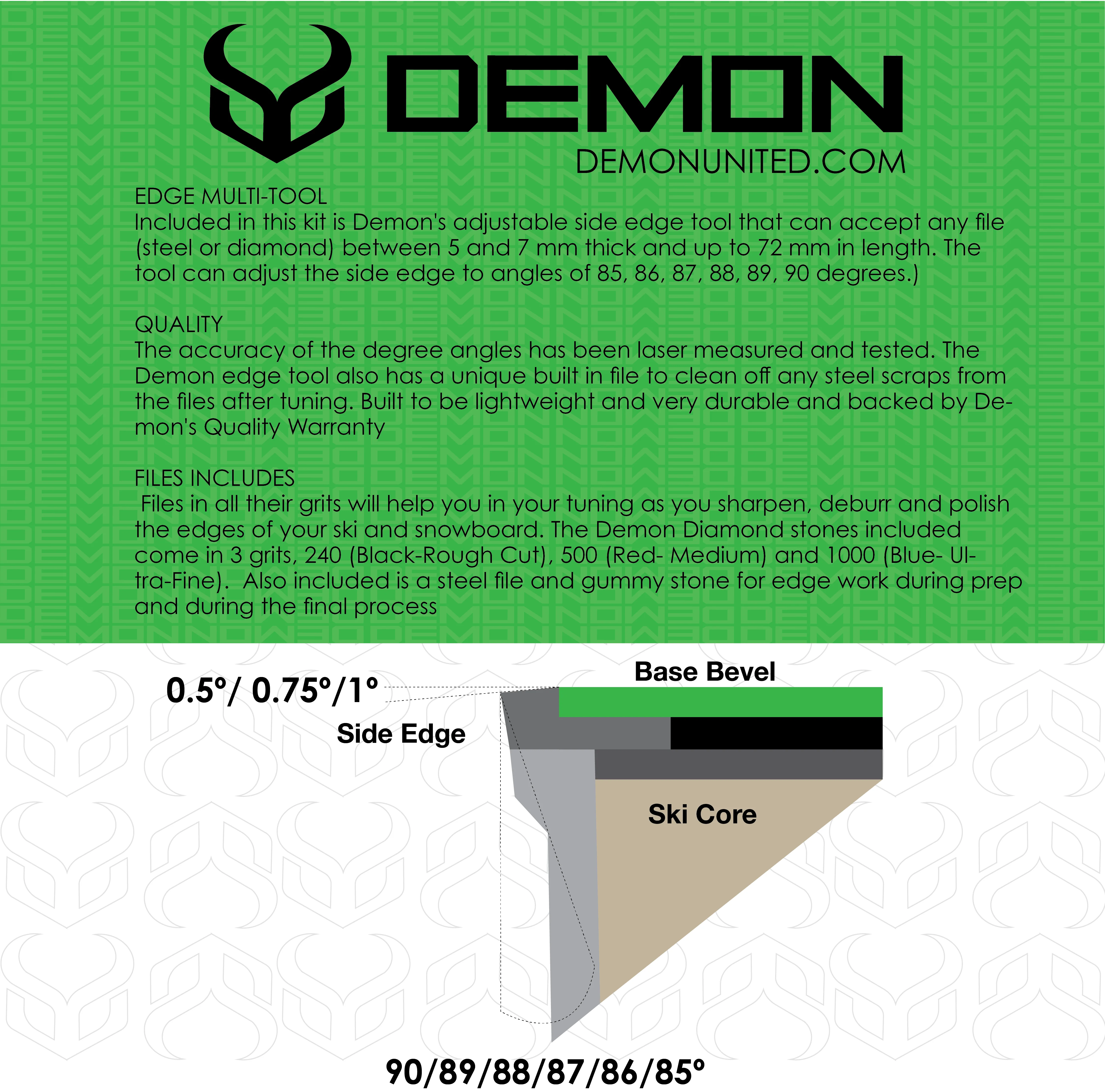 Demon Elite X Ski and Snowboard Edge Tuner Care Kit- Includes Side Edge Multi-Tool, 3 Diamond Stones, Steel File and Gummy Stone - Image 6